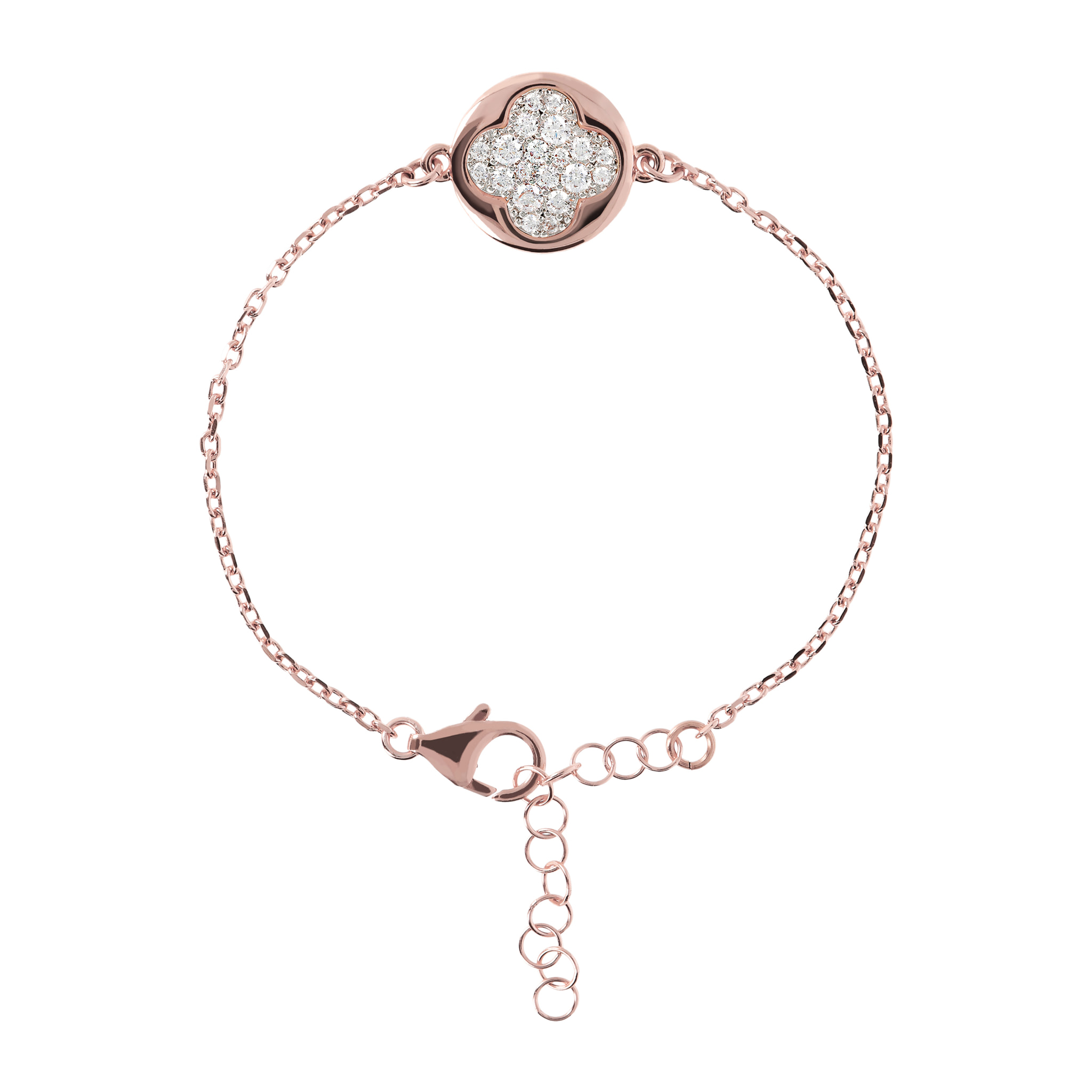 Bracciale Catena Forzatina con Quadrifoglio in Pavé di Cubic Zirconia