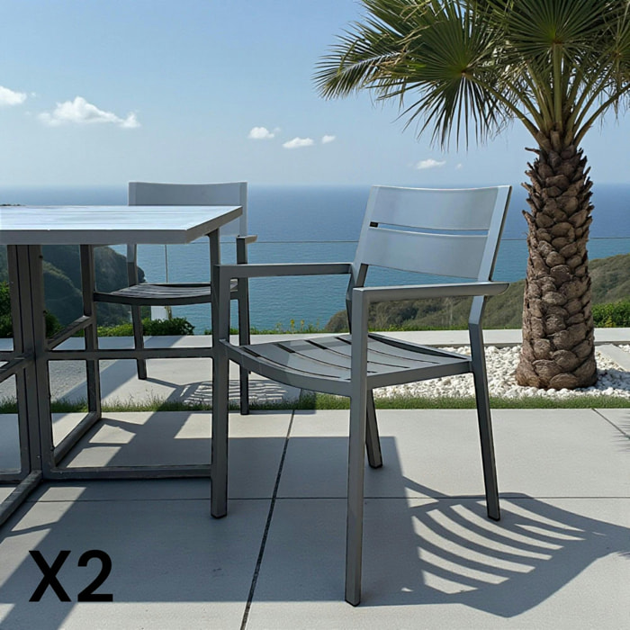 Chaise de jardin avec accoudoirs en aluminium gris ardoise (lot de 2) STOCKHOLM