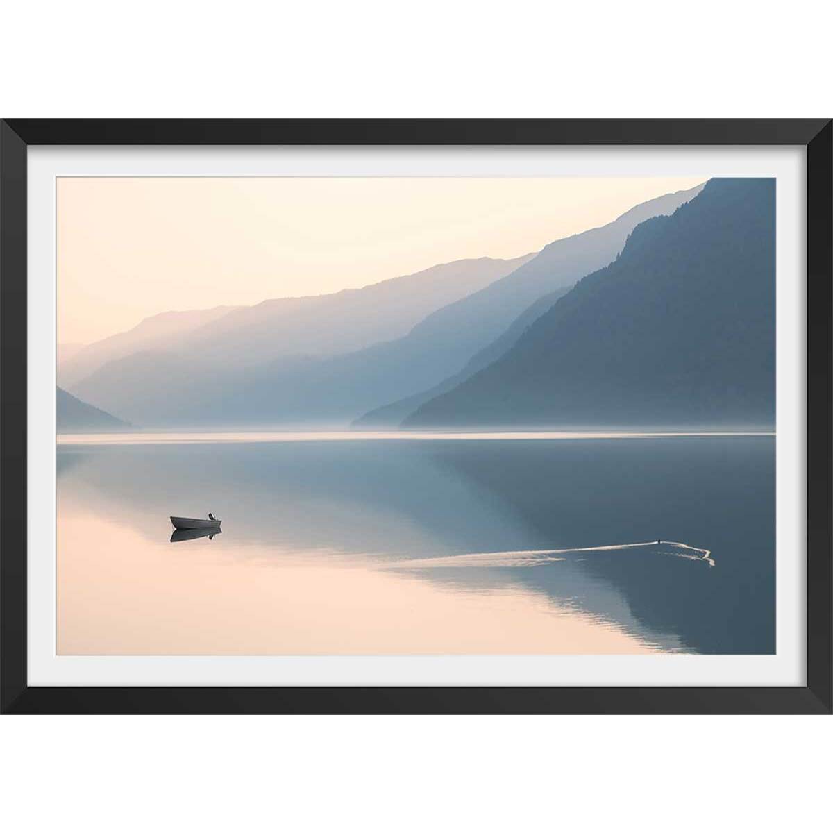 Affiche paysage crépuscule Affiche + cadre en bois - Noir