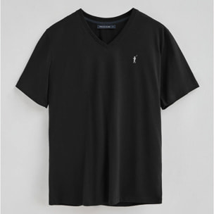 Camiseta negra con cuello pico y bordado Rigby Go