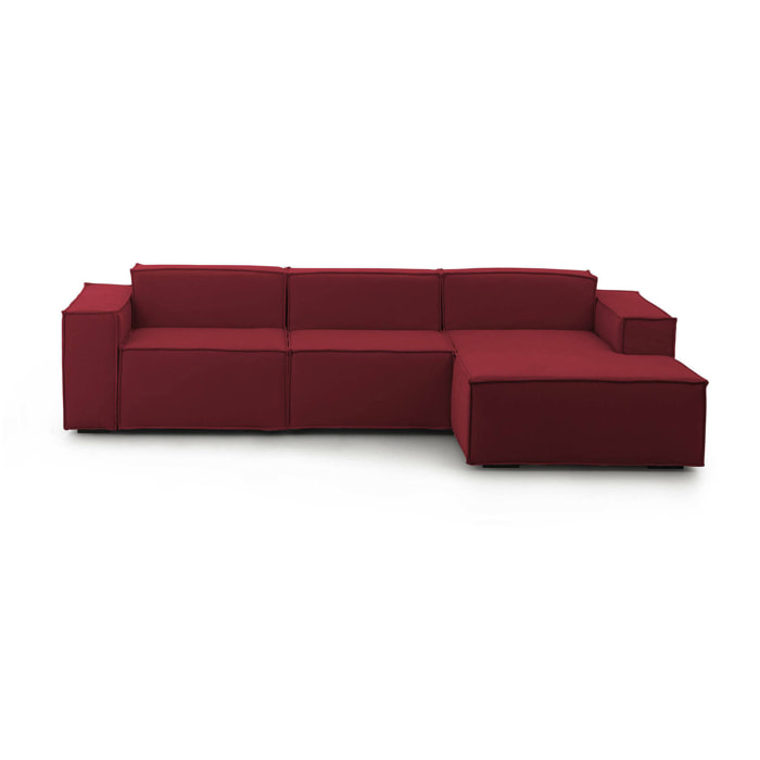 Divano fisso Giovanna, Divano componibile a 3 posti con penisola destra, 100% Made in Italy, Sofà moderno in tessuto, Cm 300x170h70, Rosso