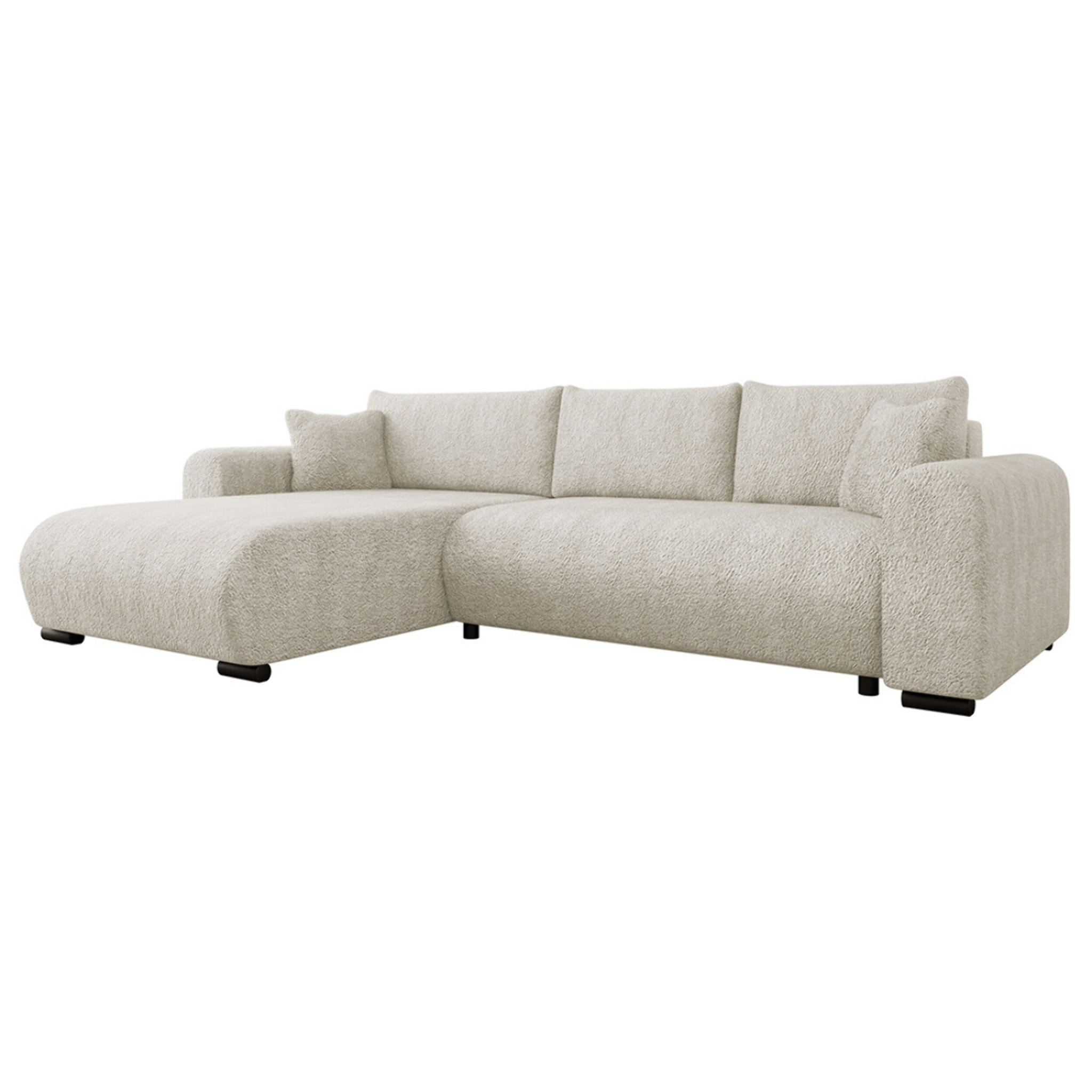 Rosalie - Canapé d'angle réversible 4 places convertible avec coffre en tissu bouclette - Beige