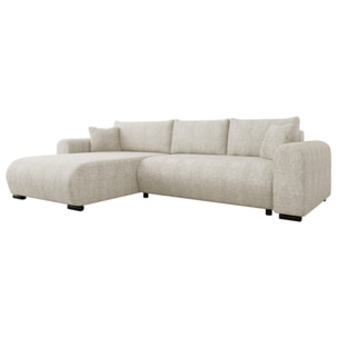Rosalie - Canapé d'angle réversible 4 places convertible avec coffre en tissu bouclette - Beige
