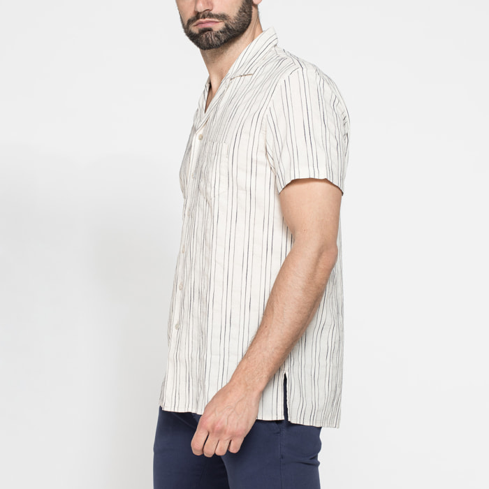 CAMICIA BOWLING IN TESSUTO TINTO FILO DI LINO COTONE