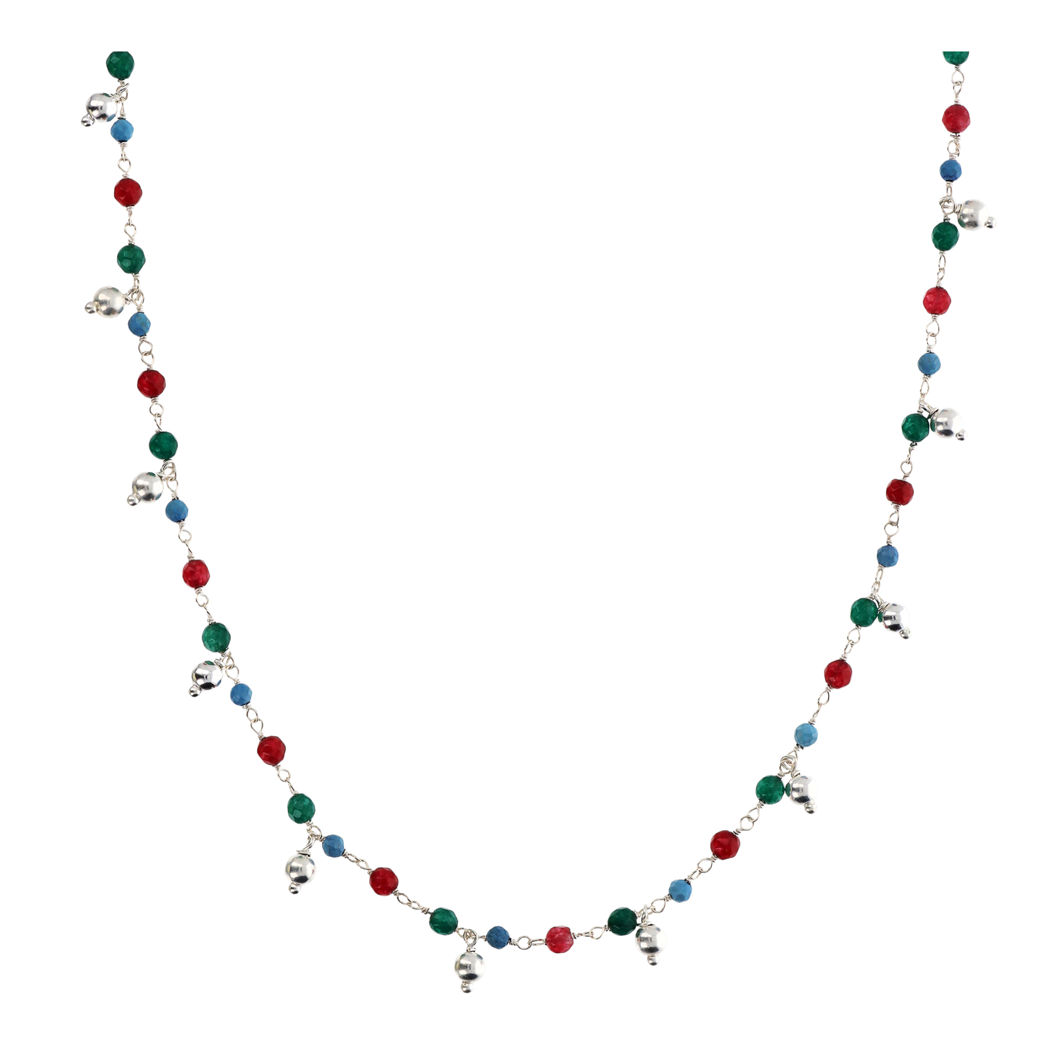 Collana Girocollo Rosario con Howlite e Agata Multicolore e Ciondoli Argentati in Argento 925 placcato Rodio