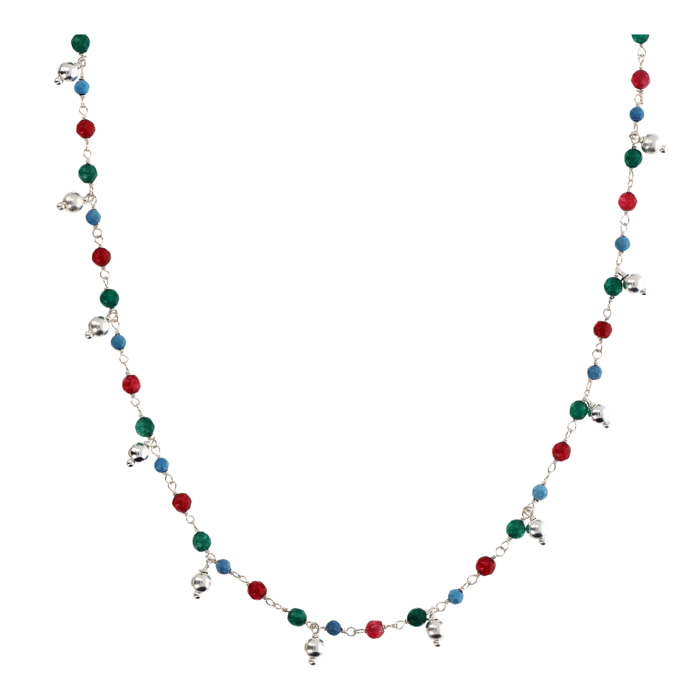 Collana Girocollo Rosario con Howlite e Agata Multicolore e Ciondoli Argentati in Argento 925 placcato Rodio