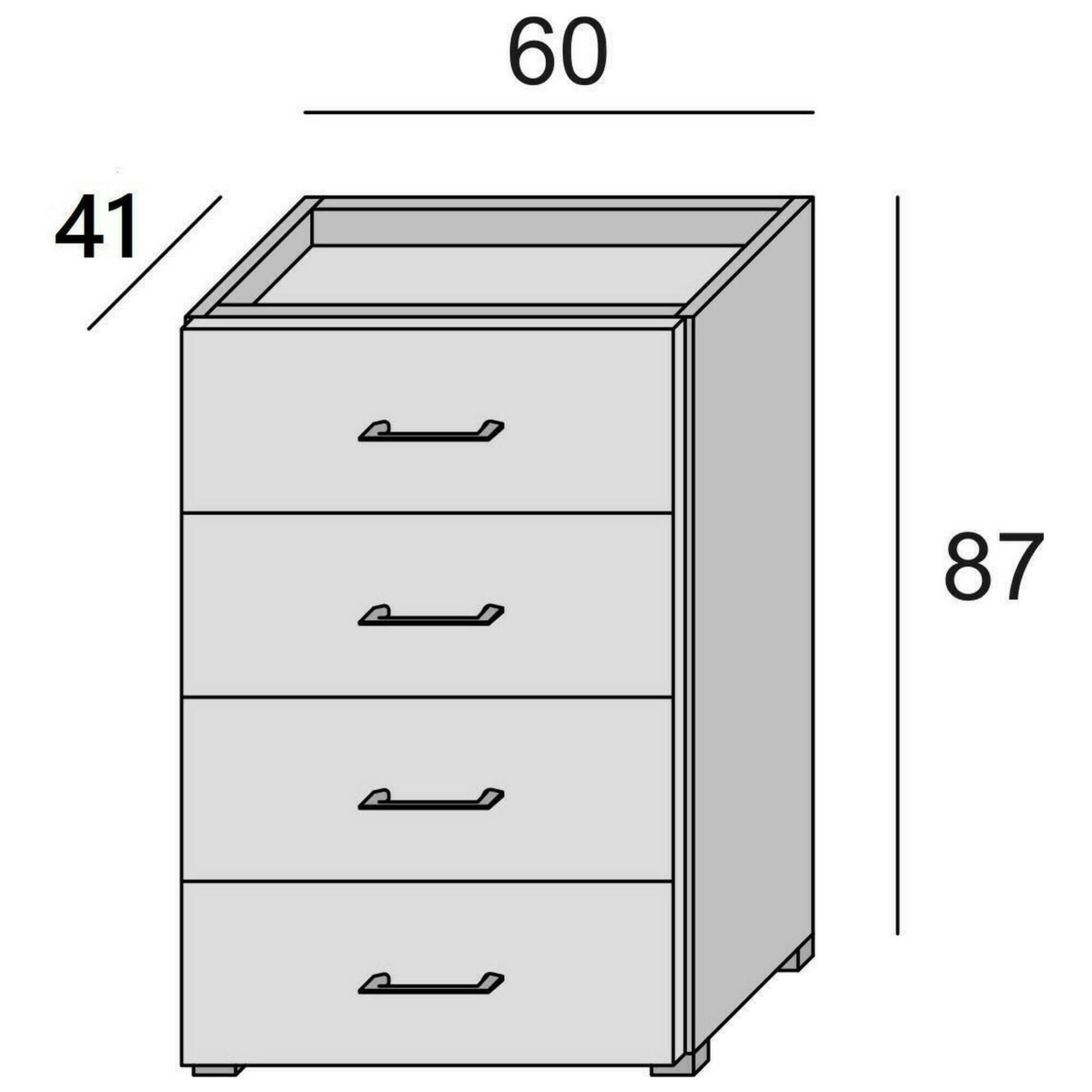 Cassettiera Primula, Settimanale a 4 cassetti per camera da letto, Mobiletto multiuso da ufficio o studio, Cm 60x41h87, Rovere e Bianco