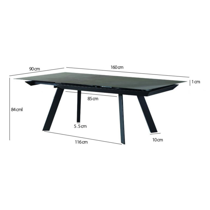 Table extensible plateau céramique gris anthracite 160/240 cm - MARKUS