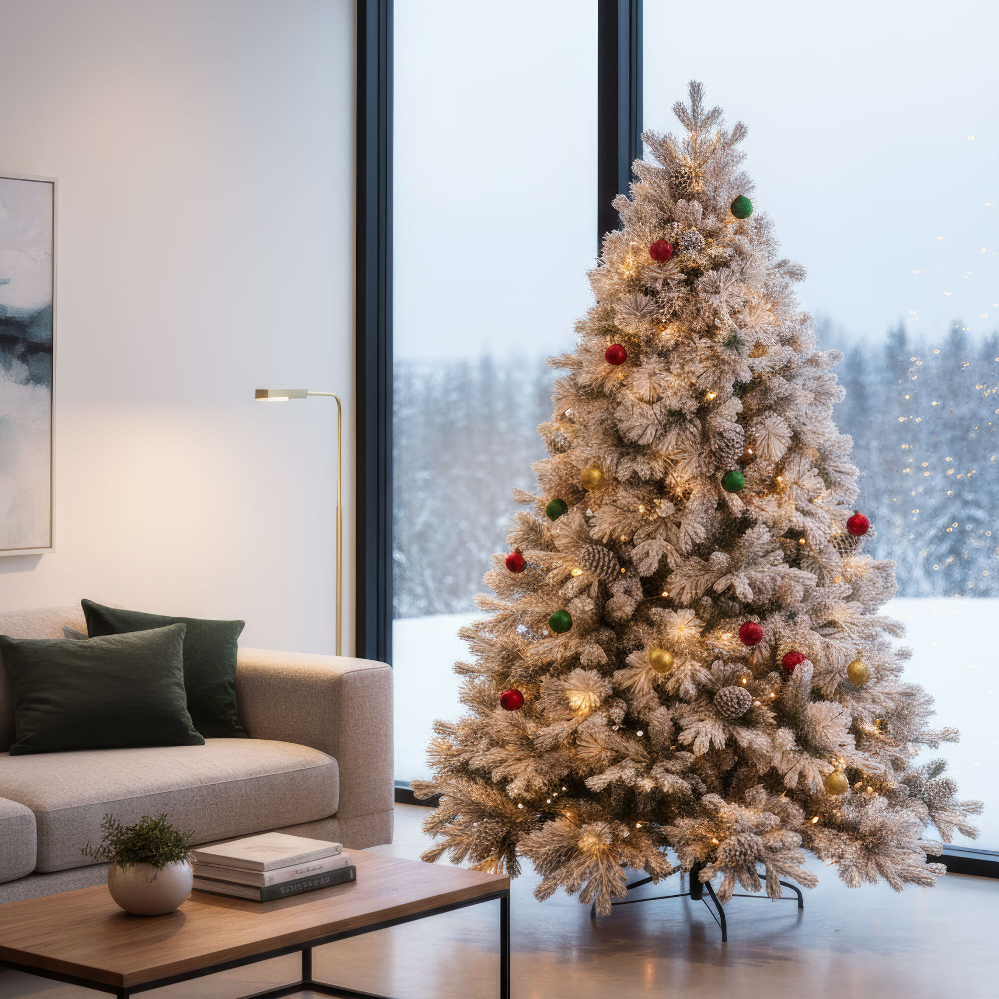 Luna - Albero di Natale con neve e pigne in PE PVC PP ø122x180H cm, 1517 rami