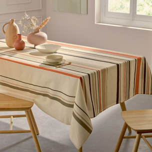 Nappe ovale coton enduit rayures basque - Beige