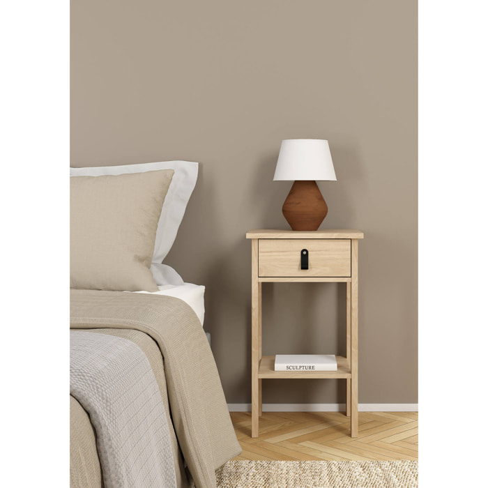 Comodino Inday, Comò basso, Tavolino da notte, Mensola da letto, 40x34 h70 cm, Rovere