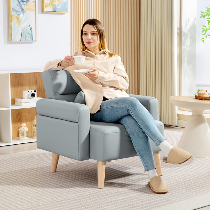 Sofá de 1 Plaza Tapizado en Cuero Sintético Sofá de Salón de 77 cm con Reposabrazos Acolchado Grueso Respaldo Acanalado y Patas de Madera para Dormitorio Sala de Estar Gris