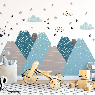 Stickers muraux enfants - Décoration chambre bébé - Autocollant Sticker mural géant enfant montagnes scandinaves VIKA