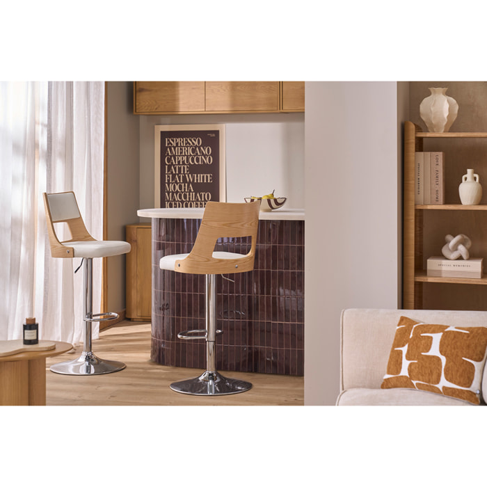 Tabouret de bar réglable vintage pivotants 360° noir et bois foncé GARBO
