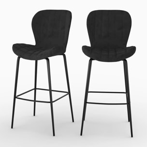 Lot de 2 chaises de bar en velours noir 75 cm - Mazzia