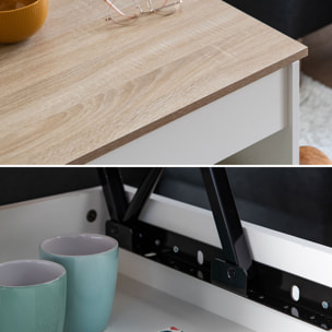 Table basse avec plateau relevable blanche et bois HEDDA