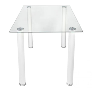 Mesa de comedor fija con sobre de cristal en blanco 140x80 cm Yuri Blanco
