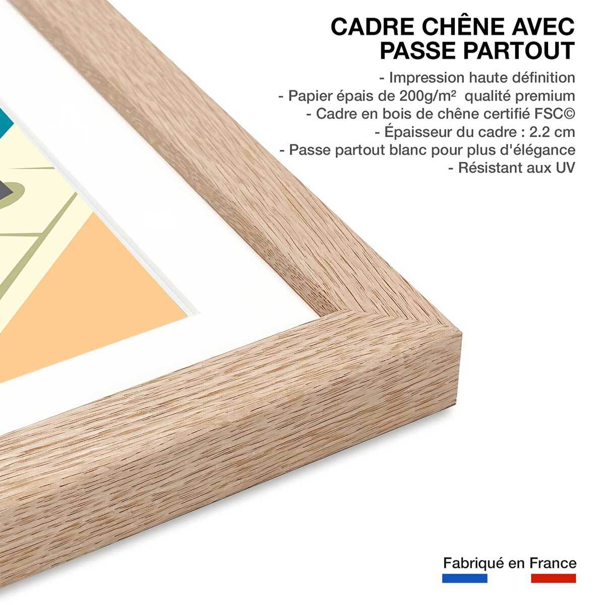 Poster du cap ferrat Affiche + cadre en bois - Chêne