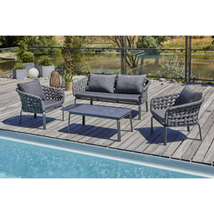 CAMARGUE - Salon de jardin 4 places en corde tissée et aluminium