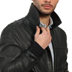 Giubbino in vera pelle di vitello Blu-Slim Fit