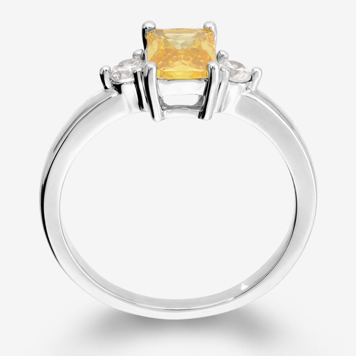 Anello Solitario con Cubic Zirconia Bianche e Gialla