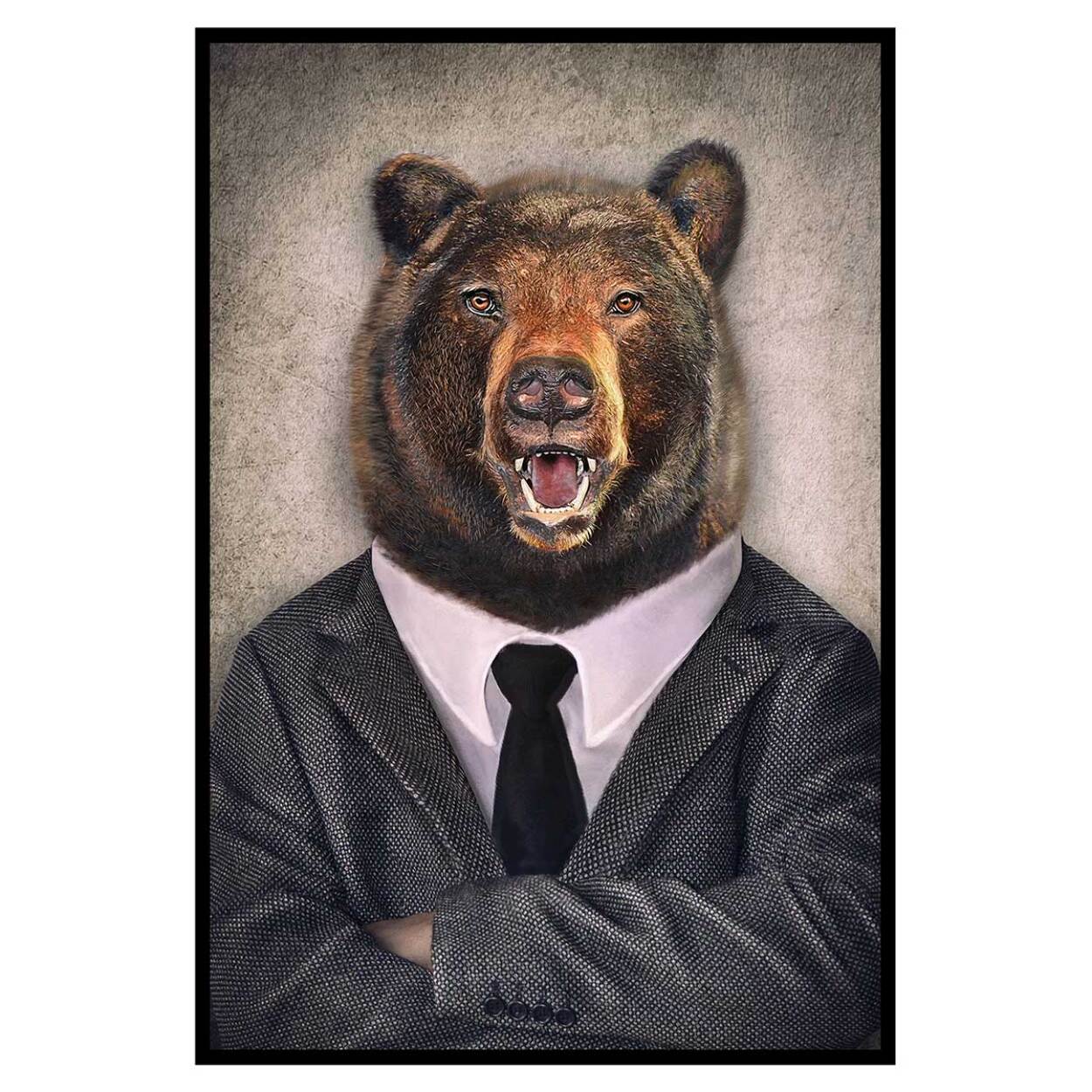 Affiche encadrée ours élégant en costume Affiche + cadre en métal - Noir
