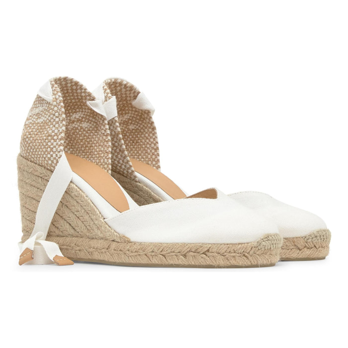 Alpargatas de cuña de mujer Chiara en algodón orgánico, cierre mediante lazada