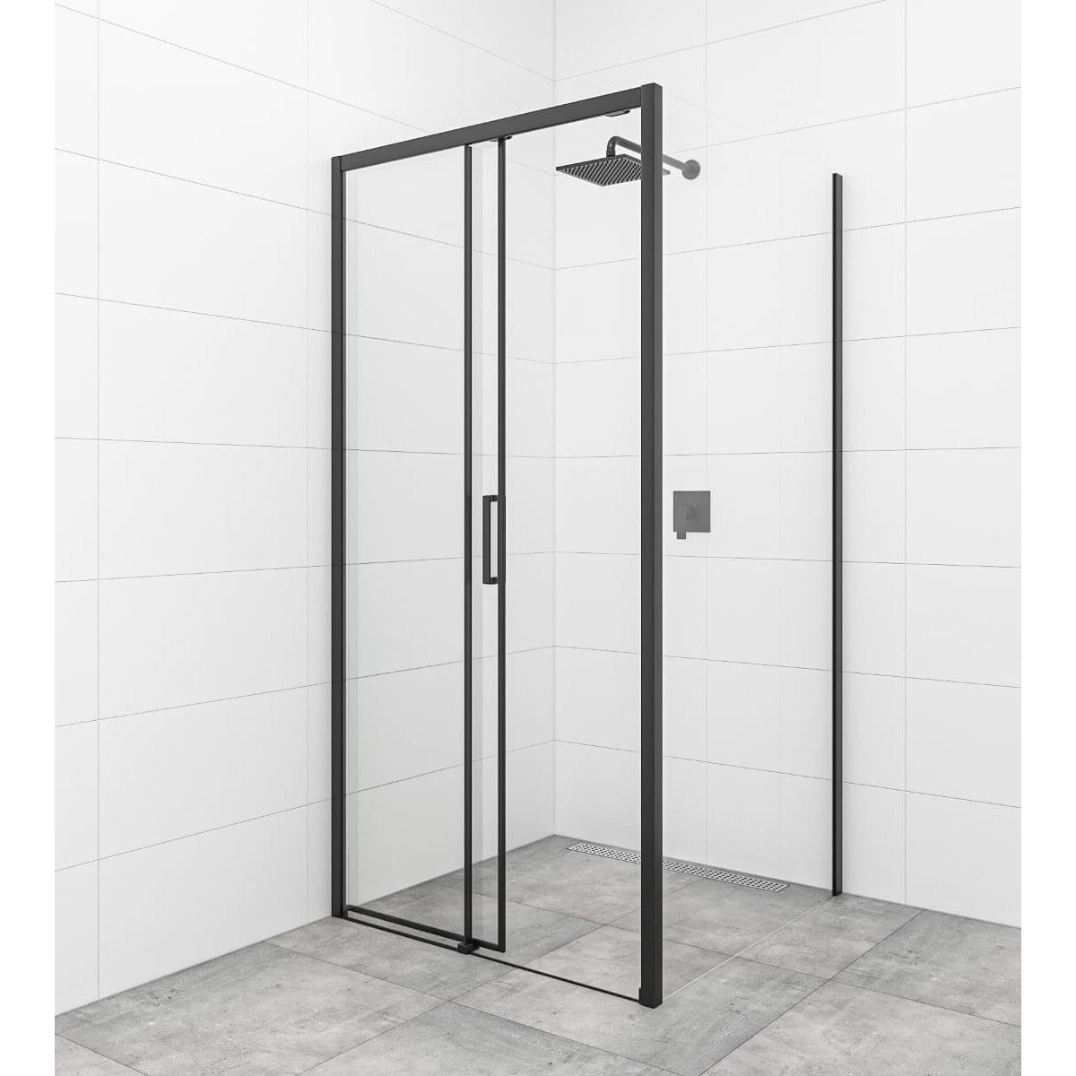 TEX BB ensemble porte coulissante/paroi 110x90cm anticalcaire avec profilés noir mat (SIKOTEXDBB110S90C)