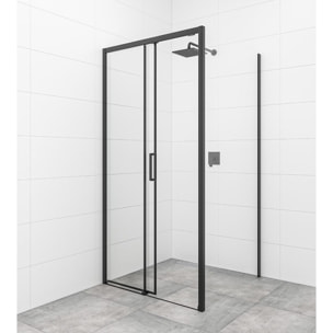 TEX BB ensemble porte coulissante/paroi 110x90cm anticalcaire avec profilés noir mat (SIKOTEXDBB110S90C)