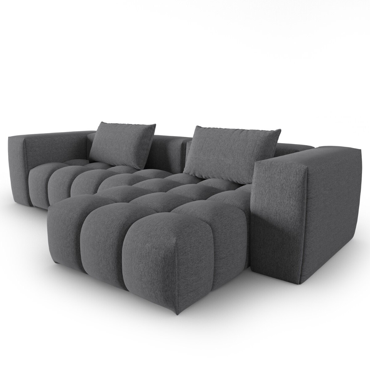 Canapé d'angle droit modulable "Lorella" 3 places en tissu structurel gris