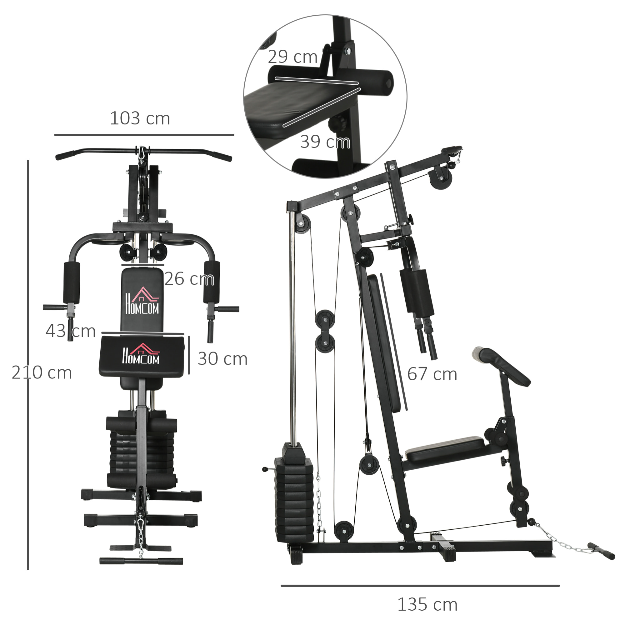 Multiestación de Musculación Máquina de Musculación con Placas de Peso de 45 kg Carga Max. 100 kg para Entrenamiento Fitness en Hogar Gimnasio Negro