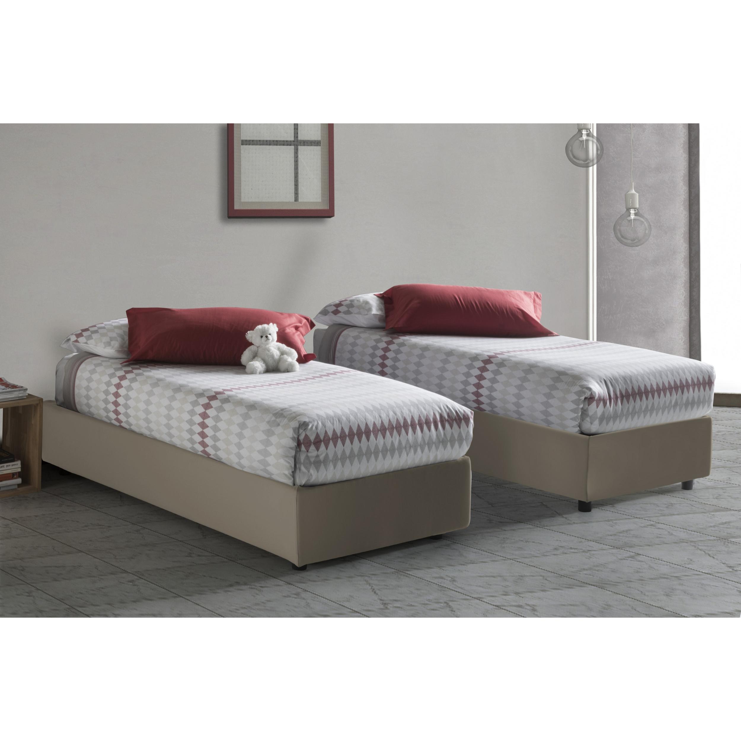 Letto singolo Laura, Letto contenitore con rivestimento in tessuto, 100% Made in Italy, Apertura frontale, adatto per materasso Cm 90x200, Tortora