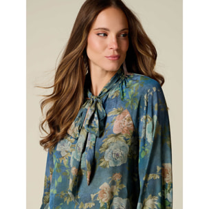 Oltre - Blusa fantasia con fiocco - Blu