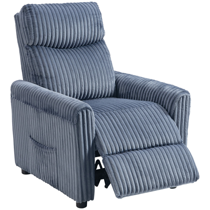 Sillón Relax Reclinable, Sillón Reclinable Manual, Tapizado en Pana, Instalación Rápida, Reposapiés, Acolchado Grueso, para Salón, Dormitorio, Oficina, Azul Oscuro