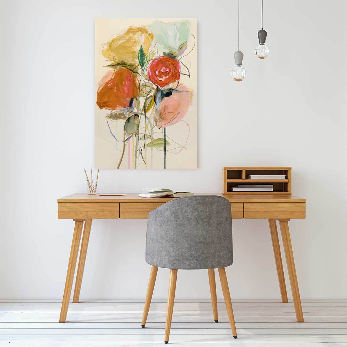 Tableau peinture fleurs bouquet de feu et d'or  Toile imprimée