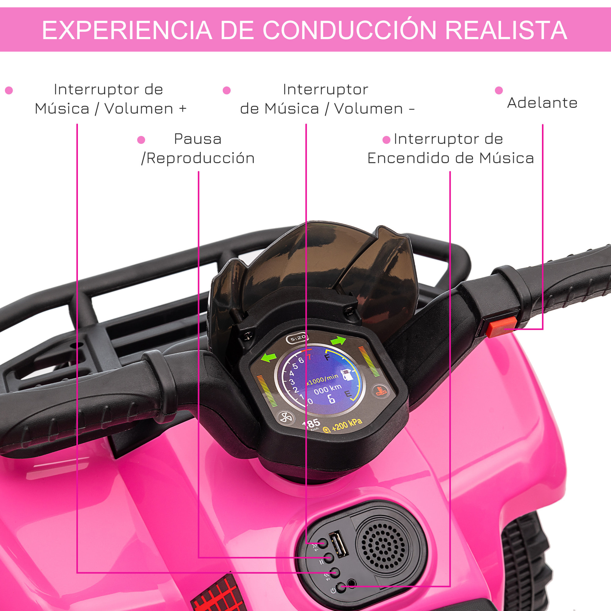 Quad Eléctrico para Niños de +18 Meses Vehículo Eléctrico a Batería 6V Infantil con Velocidad de 2 km/h y Avance 70x42x45 cm Rosa