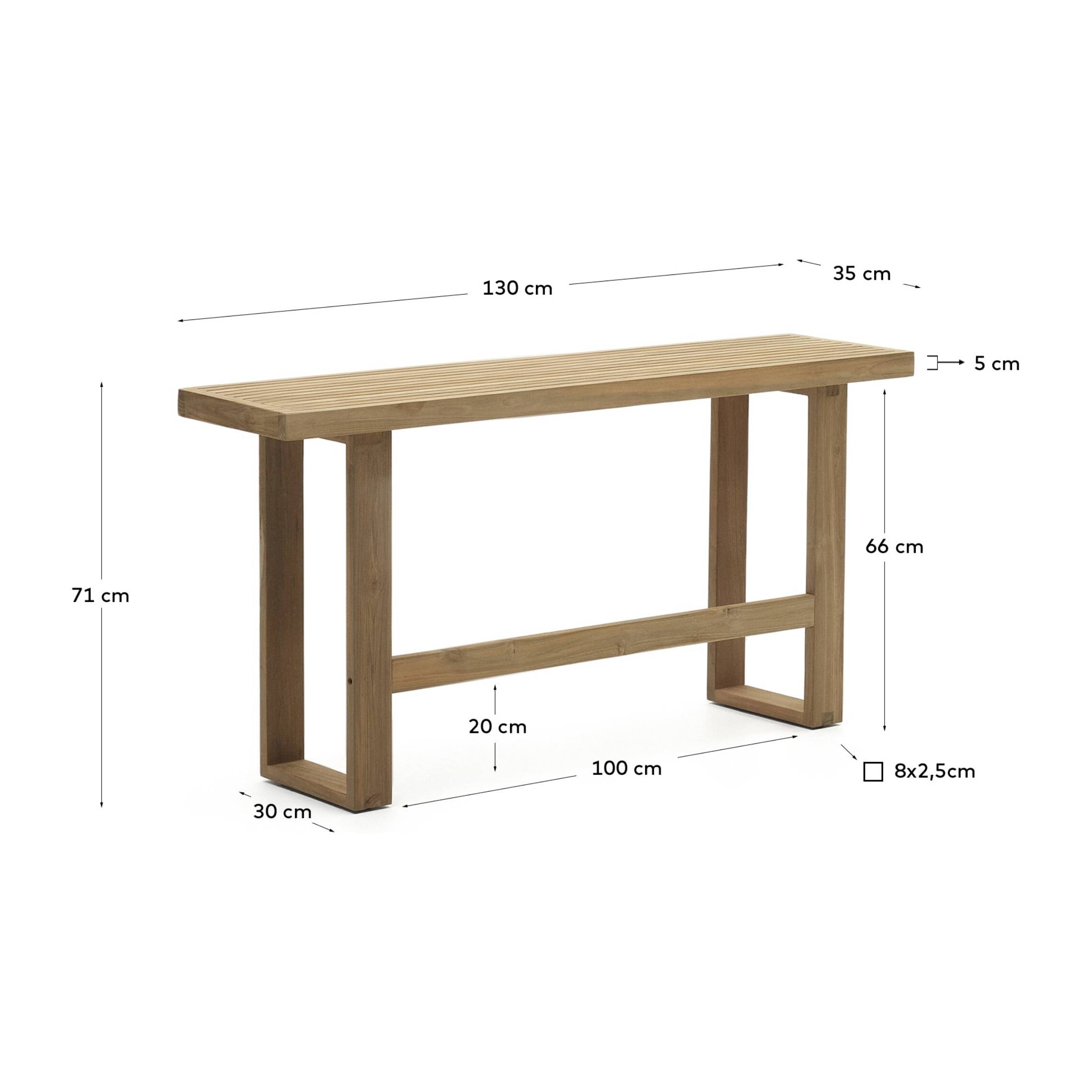 Kave Home - Panca alta Canadell 100% outdoor in legno massiccio di teak riciclato 130 cm