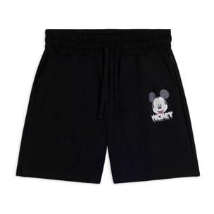Pantaloncini neri regular fit con stampa Mickey Mouse