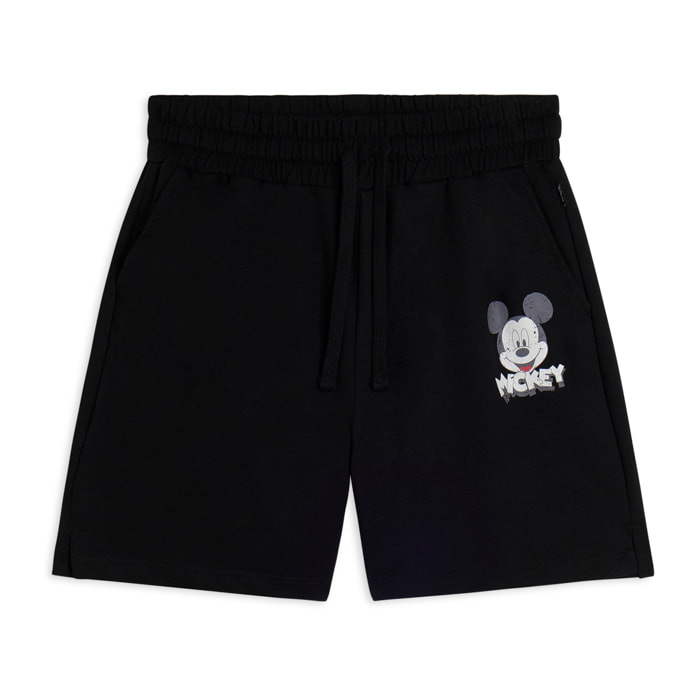 Pantaloncini neri regular fit con stampa Mickey Mouse