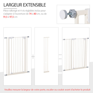 Barrière de sécurité longueur réglable dim. 74-84 cm ou 92-102 cm sans perçage métal plastique blanc