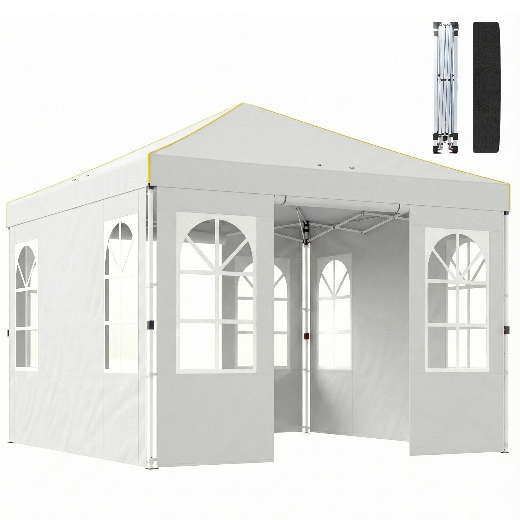 Carpa Plegable 3x3 m, Pop-up, con 4 Laterales Extraíbles, Cenador de Jardín con UPF50+, Bloqueo Central, Altura Ajustable, Bolsa de Transporte, Sacos Arena, Gazebo para Exterior, Blanco