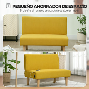 Sofá de 2 Plazas Tapizado en Pana Sofá de Salón sin Brazos con 2 Puertos USB 1 Puerto Tipo-C y Patas de Madera Sofá Pequeño Carga 240 kg 110x60x85 cm Amarillo