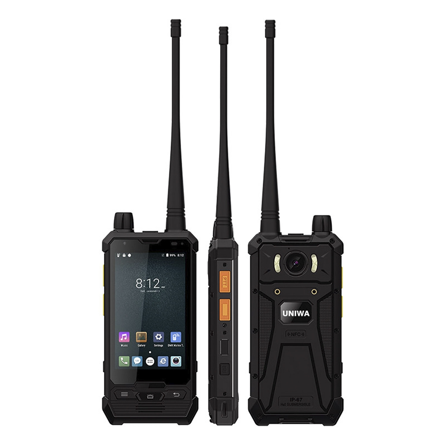 DAM  Smartphone/Radio Walkie Talkie Rugged P2 Plus 4G, Android 8.0, 3GB RAM + 32GB. schermo da 4''. 13MP+5MP. GPS. IP67. UHF. 7x2,7x14,7 cm. Colore nero