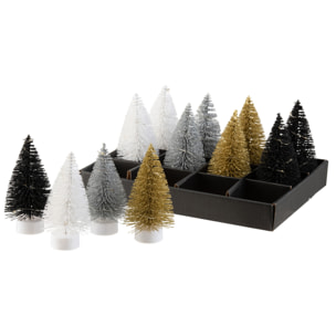 J-Line display Sapin de Noël Paillettes - plastique - noir/argent/or - 12 pcs