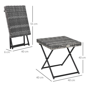 Table basse pliable de jardin style cosy chic dim. 40L x 40l x 40H cm métal époxy résine tressée imitation rotin gris