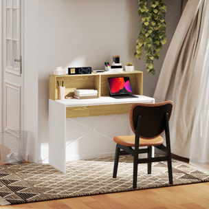 Escritorio, 110x50x102,6 cm, Mesa de Escritorio, Mesa de Ordenador con 2 Compartimentos Abiertos y Estante, Fácil de Montar, para Casa, Oficina, Dormitorio, Estudio, Blanco y Madera Natural