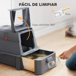 Arenero para Gatos de Acero Inoxidable XL, Caja de Arena para Gatos, Arenero con Tapa Abatible 180°, Laterales Altos, Pedal, Pala, sin Olores, Fácil de Limpiar, Antifugas, Gris Oscuro