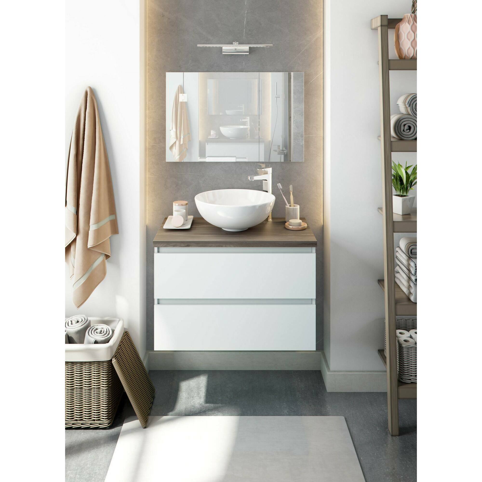 Mobile sottolavabo Alakdan, Mobiletto da bagno, Contenitore porta lavabo, Armadio per lavandino, 79x46 h53 cm, Bianco lucido e Olmo