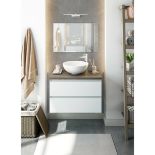 Mobile sottolavabo Alakdan, Mobiletto da bagno, Contenitore porta lavabo, Armadio per lavandino, 79x46 h53 cm, Bianco lucido e Olmo