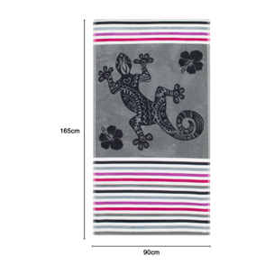 Telo Mare Spugna Jacquard Spiaggia Disegno Geko Multistripe